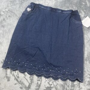 Vintage Quacker Factory Dream Jeannes Skirt Medium Rhinestone Mini Denim NEW